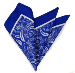 100% Silk Pocket Square - Royal Blue Baroque Design 12.5 X 12.5