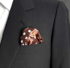 100% Silk Pocket Square Brown Polka Dots With Copper Paisleys 12.5in -Suit Discount Store 001 17 5 73051.1609426907