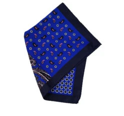 100% Silk Pocket Square - Navy & Pink Paisley & Royal Blue Medallion Design 12.5 X 12.5 -Suit Discount Store 001 27 3 18529.1609426926