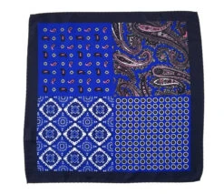 100% Silk Pocket Square - Navy & Pink Paisley & Royal Blue Medallion Design 12.5 X 12.5 -Suit Discount Store 001 27 5 85369.1609426927