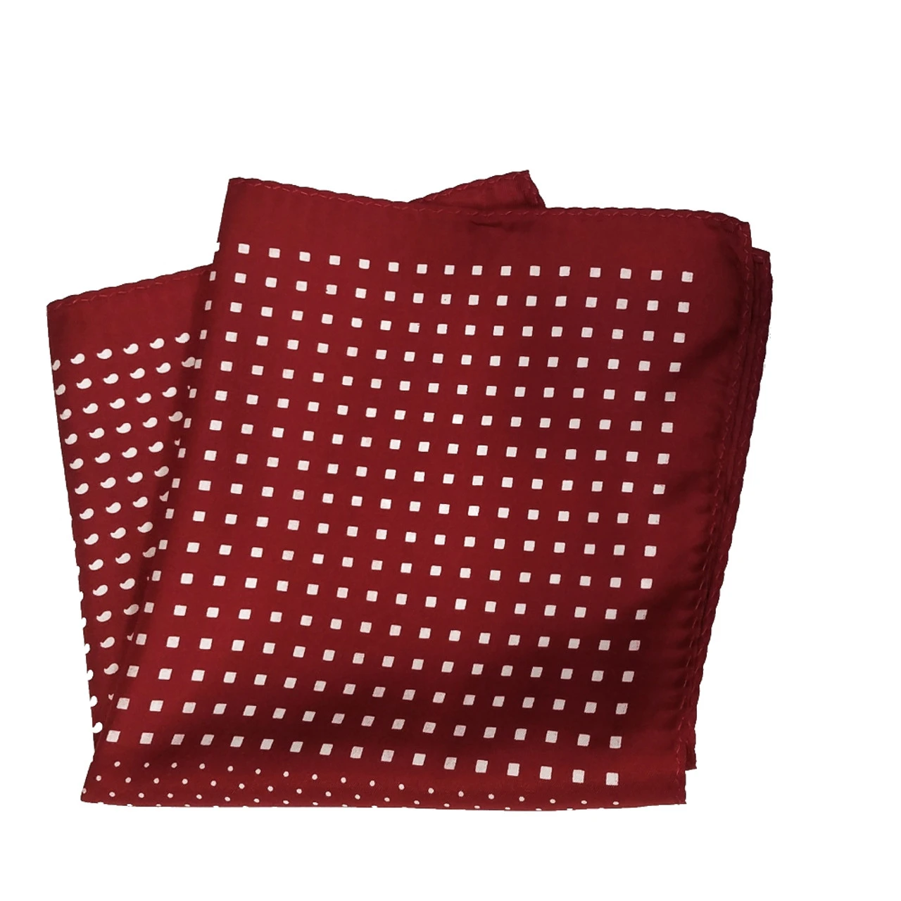 100% Silk Pocket Square - Ruby Red & White Dots & Fleur De Lis 12.5in 4 100% Silk Pocket Square - Ruby Red & White Dots & Fleur De Lis 12.5in - Image 4