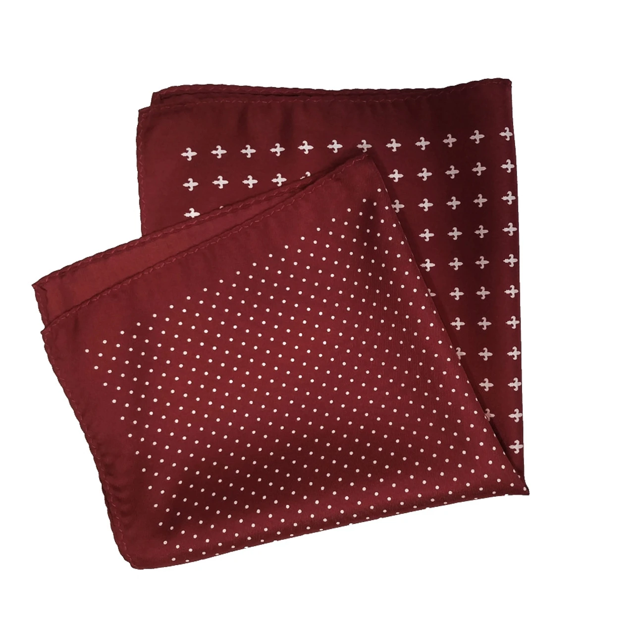 100% Silk Pocket Square - Ruby Red & White Dots & Fleur De Lis 12.5in 2 100% Silk Pocket Square - Ruby Red & White Dots & Fleur De Lis 12.5in - Image 2