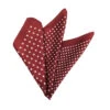 100% Silk Pocket Square - Ruby Red & White Dots & Fleur De Lis 12.5in