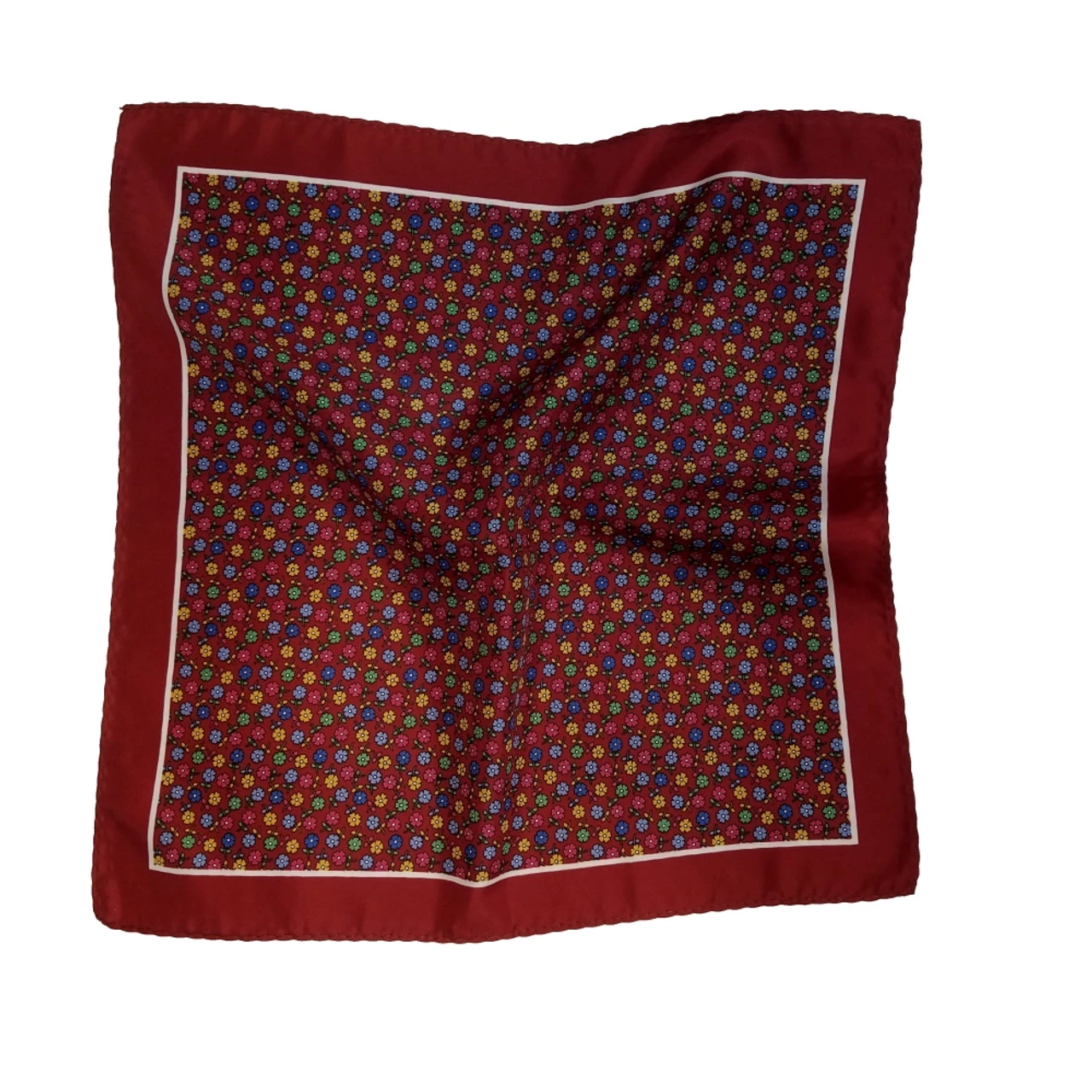 100% Silk Pocket Square - Ruby Red With Petite Flowers 12.5in 5 100% Silk Pocket Square - Ruby Red With Petite Flowers 12.5in - Image 5