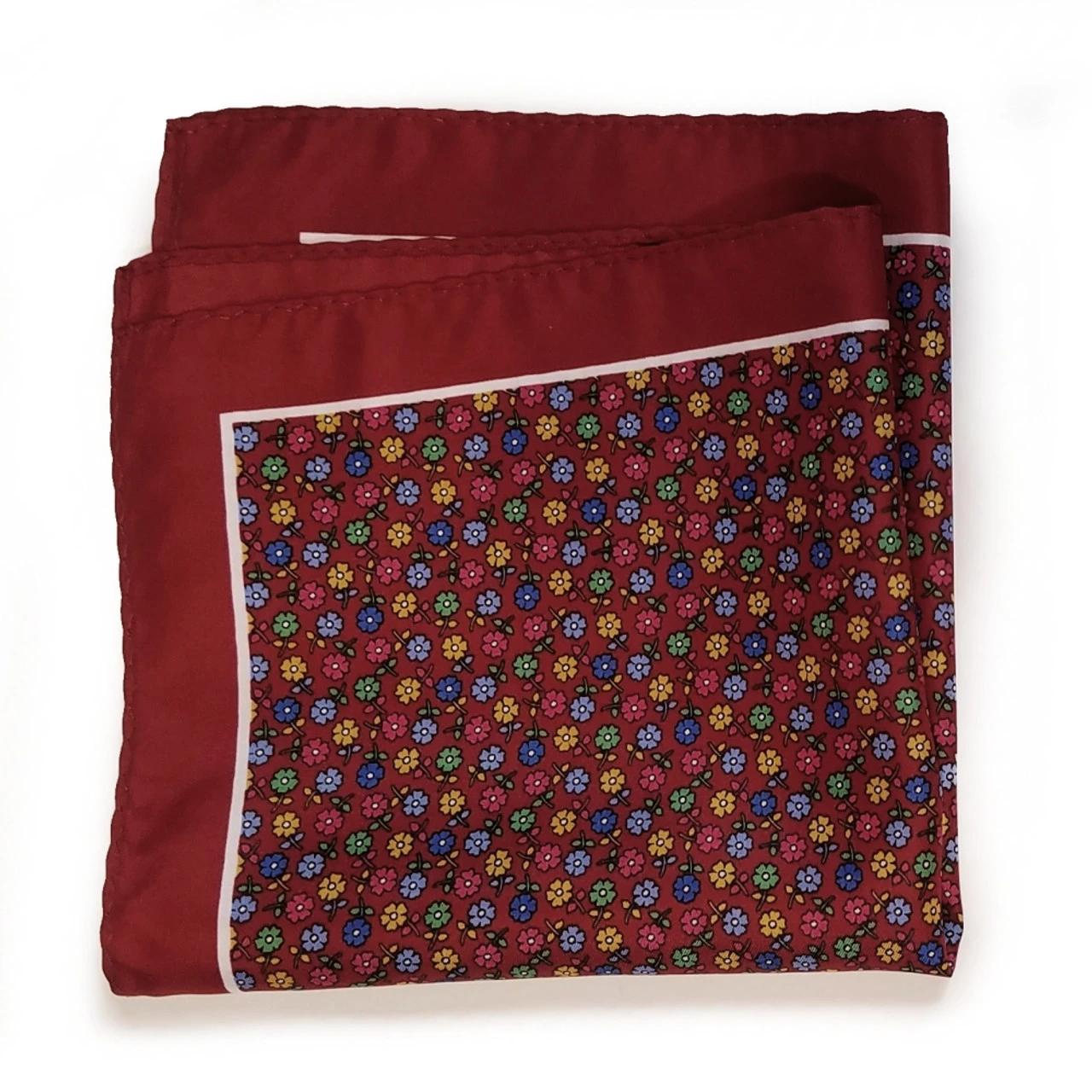 100% Silk Pocket Square - Ruby Red With Petite Flowers 12.5in 4 100% Silk Pocket Square - Ruby Red With Petite Flowers 12.5in - Image 4