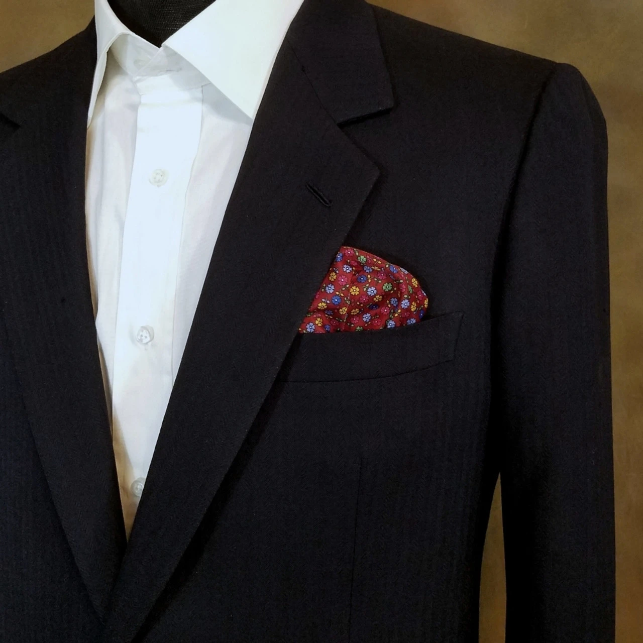 100% Silk Pocket Square - Ruby Red With Petite Flowers 12.5in 3 100% Silk Pocket Square - Ruby Red With Petite Flowers 12.5in - Image 3