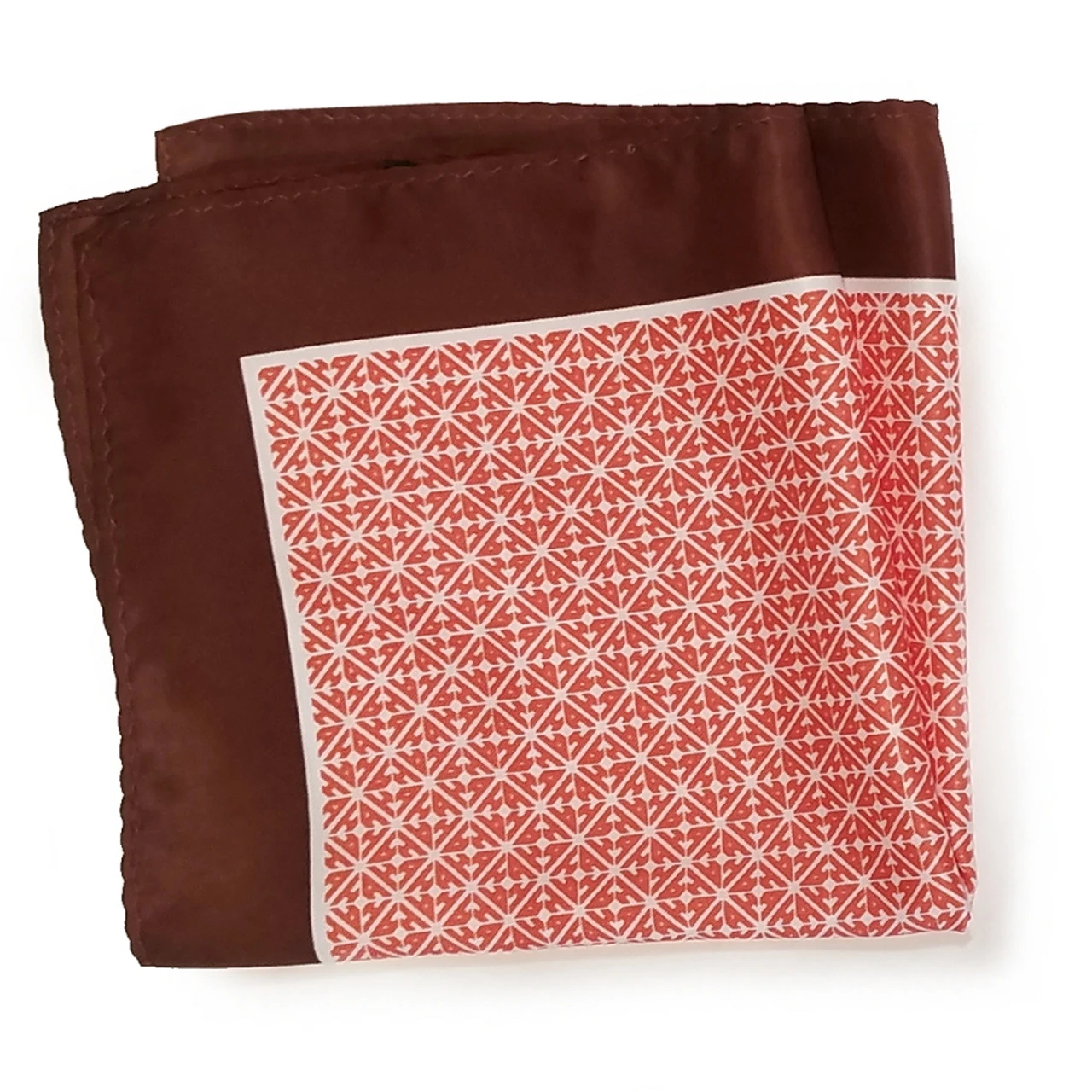 100% Silk Pocket Square - Bronze Brown & Salmon Diamond Design 12.5in 2 100% Silk Pocket Square - Bronze Brown & Salmon Diamond Design 12.5in - Image 2