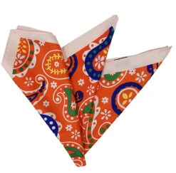 Silk Blend Pocket Square - Large Mod Orange Paisley Design 12.5 In