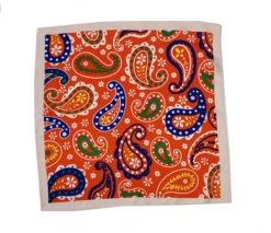 Silk Blend Pocket Square - Large Mod Orange Paisley Design 12.5 In -Suit Discount Store 012 4 71304.1619026614