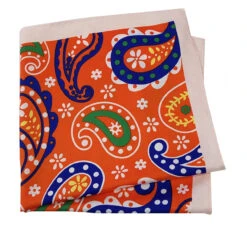 Silk Blend Pocket Square - Large Mod Orange Paisley Design 12.5 In -Suit Discount Store 012 61783.1619026625