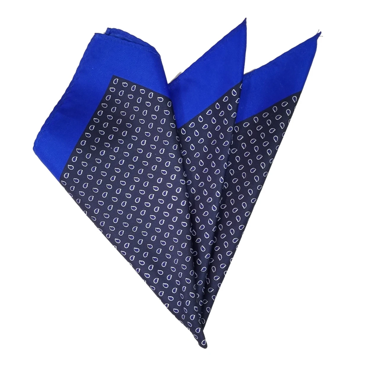 100% Silk Pocket Square - Navy & Royal Blue Petite Paisleys 12.5 X 12.5 2 100% Silk Pocket Square - Navy & Royal Blue Petite Paisleys 12.5 X 12.5 - Image 2