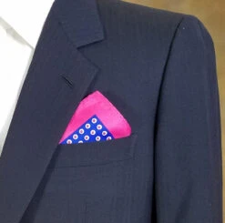 100% Silk Pocket Square - Royal Blue & Hot Pink Polka Dot 12.5in X 12.5in -Suit Discount Store 043 5 70964.1606901647