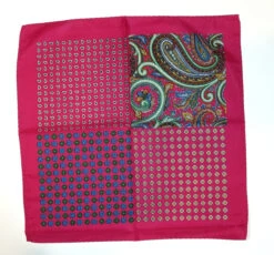 100% Silk Pocket Square -Hot Pink Paisley & Floral Design 12.5 X 12.5 -Suit Discount Store 04 21400.1606029224