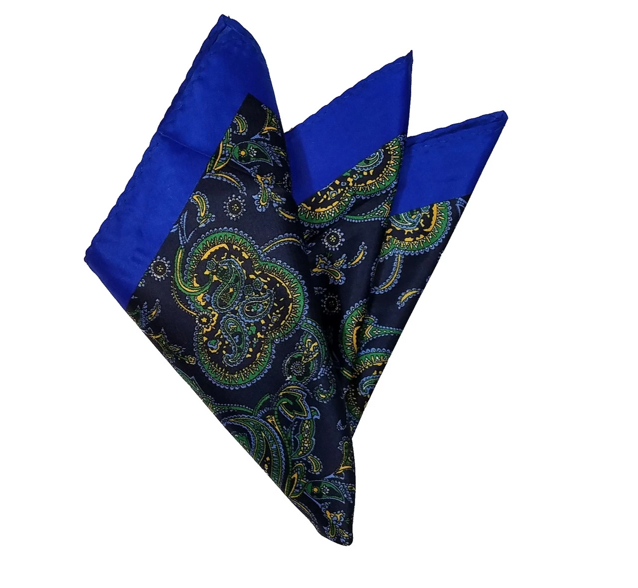 100% Silk Pocket Square -Royal Blue, Navy & Green Paisley Design 12.5 X 12.5 2 100% Silk Pocket Square -Royal Blue, Navy & Green Paisley Design 12.5 X 12.5 - Image 2