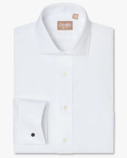 Gitman Bros. 100% White Pinpoint Cotton Wide Spread Collar Dress Shirt - French Cuff