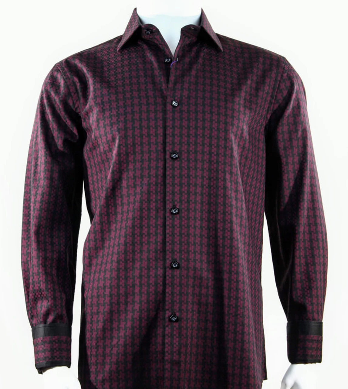 St. Cado Black & Dark Red Contrasting Cuff Fashion Shirt - Button Cuff 1 St. Cado Black & Dark Red Contrasting Cuff Fashion Shirt - Button Cuff