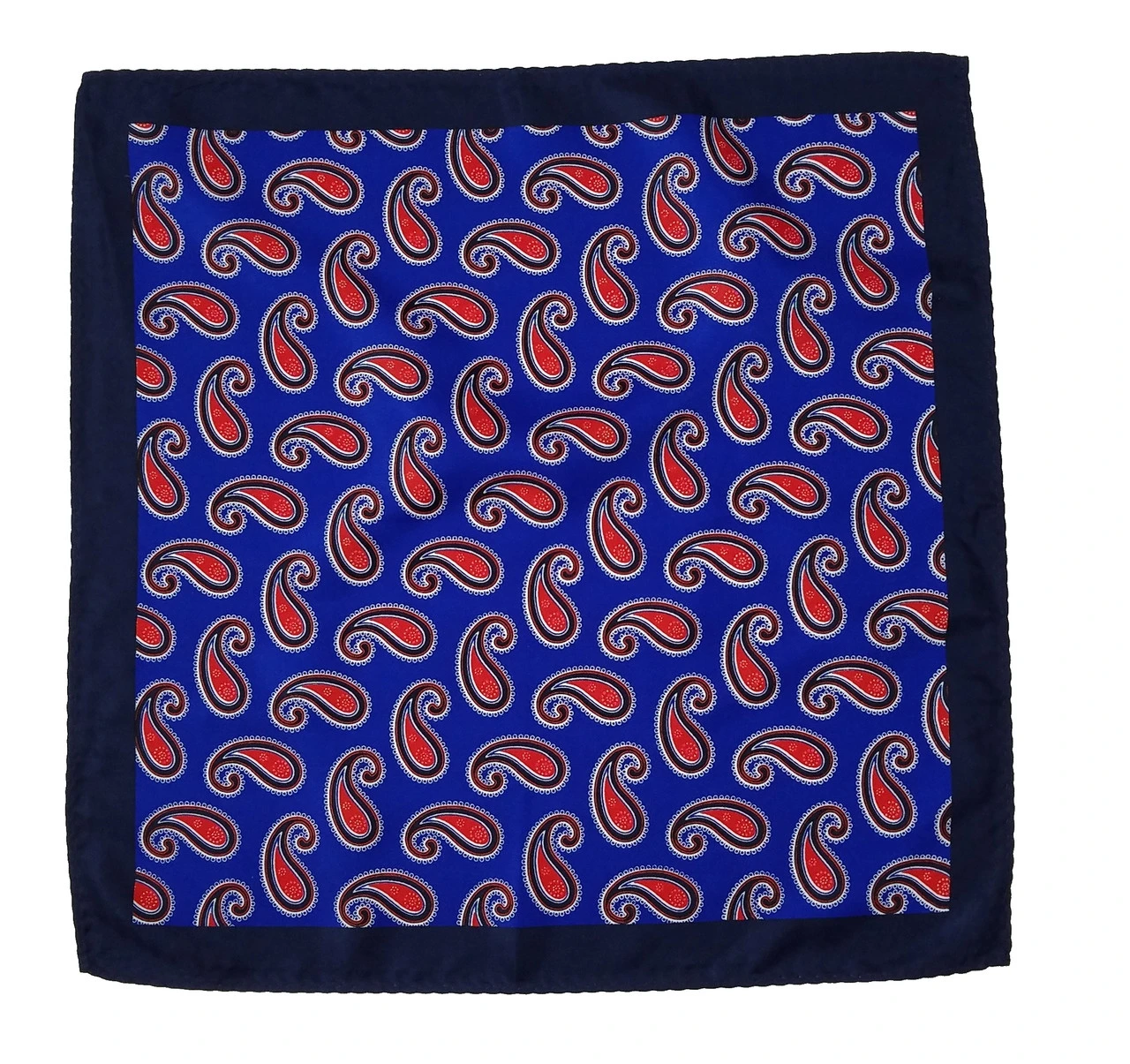 100% Silk Pocket Square - Royal Blue With Big Red Paisleys 12.5 X 12.5 4 100% Silk Pocket Square - Royal Blue With Big Red Paisleys 12.5 X 12.5 - Image 4