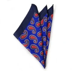 100% Silk Pocket Square - Royal Blue With Big Red Paisleys 12.5 X 12.5 6 100% Silk Pocket Square - Royal Blue With Big Red Paisleys 12.5 X 12.5 -Suit Discount Store 16 03 46299.1603481803