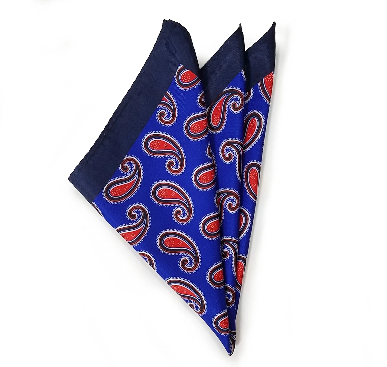 100% Silk Pocket Square - Royal Blue With Big Red Paisleys 12.5 X 12.5 3 100% Silk Pocket Square - Royal Blue With Big Red Paisleys 12.5 X 12.5 - Image 3