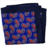 100% Silk Pocket Square - Royal Blue With Big Red Paisleys 12.5 X 12.5