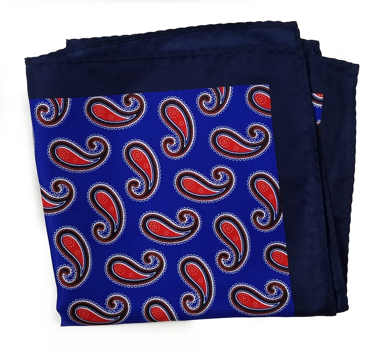 100% Silk Pocket Square - Royal Blue With Big Red Paisleys 12.5 X 12.5 1 100% Silk Pocket Square - Royal Blue With Big Red Paisleys 12.5 X 12.5