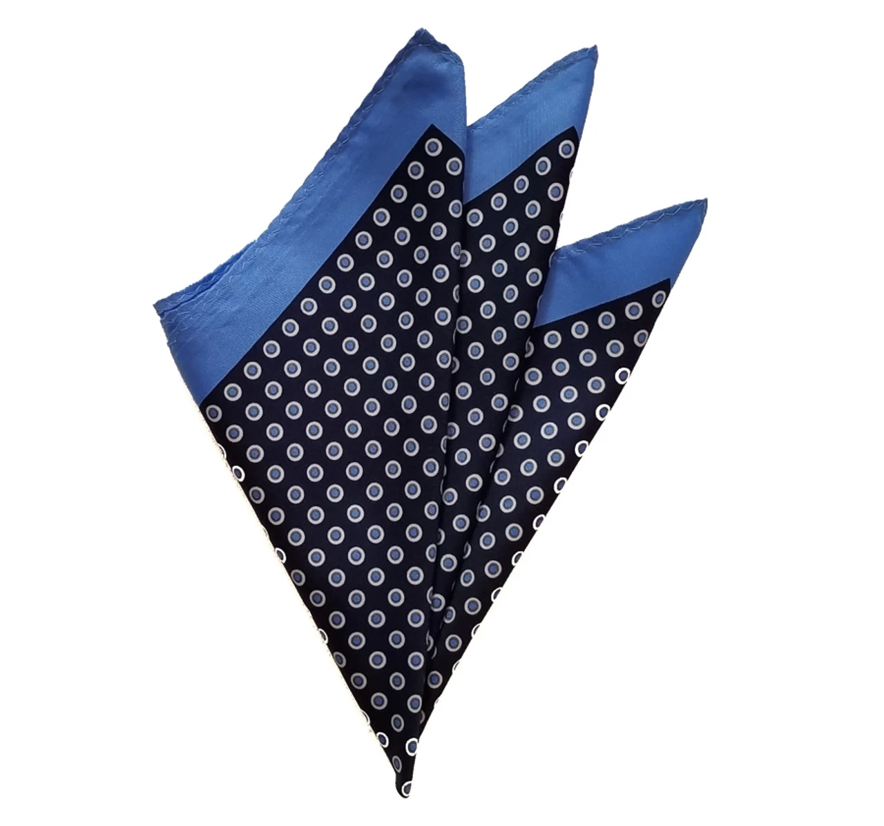 100% Silk Pocket Square - Baby Blue & Navy Polka Dot 12.5in X 12.5in 2 100% Silk Pocket Square - Baby Blue & Navy Polka Dot 12.5in X 12.5in - Image 2