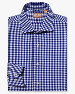 Gitman Bros. 100% Blue Gingham Cotton Wide Spread Collar Dress Shirt