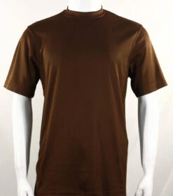 Bassiri Short Sleeve Mock Neck Ribbed Jersey Knit Tee - Cognac