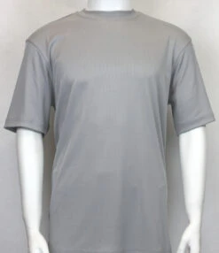 Bassiri Short Sleeve Mock Neck Ribbed Jersey Knit Tee - Grey