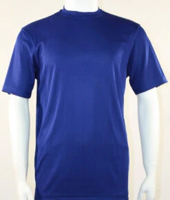 Bassiri Short Sleeve Mock Neck Ribbed Jersey Knit Tee - Dark Blue