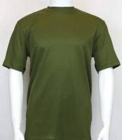 Bassiri Short Sleeve Mock Neck Ribbed Jersey Knit Tee - Olive Green