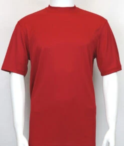 Bassiri Short Sleeve Mock Neck Ribbed Jersey Knit Tee - Red