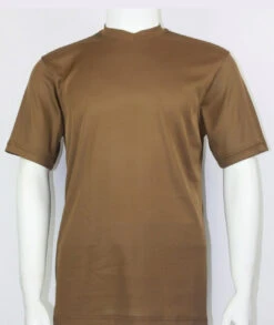 Bassiri Short Sleeve V-Neck Ribbed Jersey Knit Tee - Cappuccino