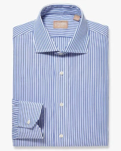 Gitman Bros. 100% Blue Bengal Stripe Cotton Wide Spread Collar Dress Shirt