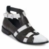 Mauri Genuine Crocodile & Ostrich Leg White & Charcoal Buckle Shoe
