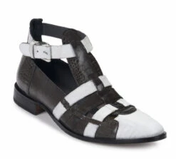 Mauri Genuine Crocodile & Ostrich Leg White & Charcoal Buckle Shoe