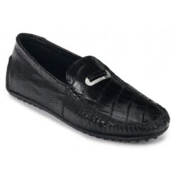 Mauri Genuine Black Ostrich & Alligator Driving Shoe Loafer