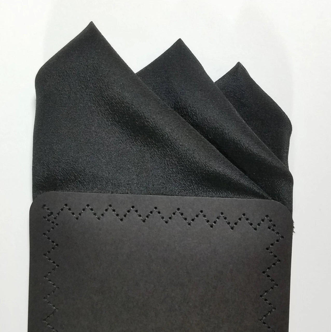 Black 100% Silk Pre-Folded Pocket Square Handkerchief Insert 4 Black 100% Silk Pre-Folded Pocket Square Handkerchief Insert - Image 4