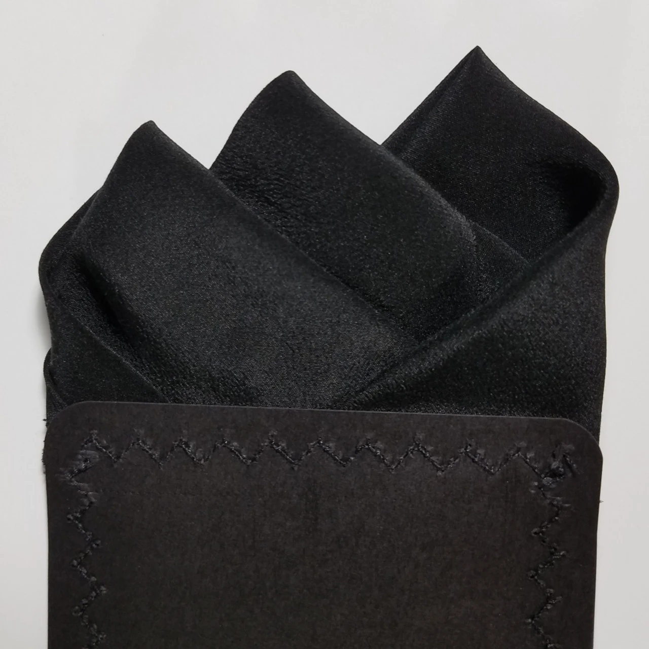 Black 100% Silk Pre-Folded Pocket Square Handkerchief Insert 5 Black 100% Silk Pre-Folded Pocket Square Handkerchief Insert - Image 5