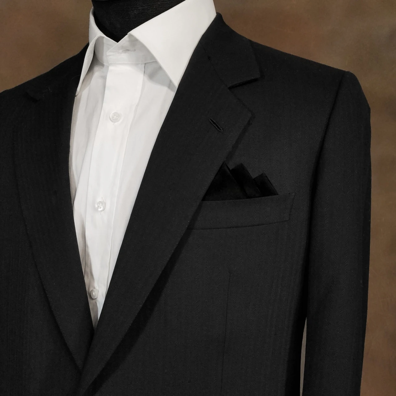 Black 100% Silk Pre-Folded Pocket Square Handkerchief Insert 2 Black 100% Silk Pre-Folded Pocket Square Handkerchief Insert - Image 2