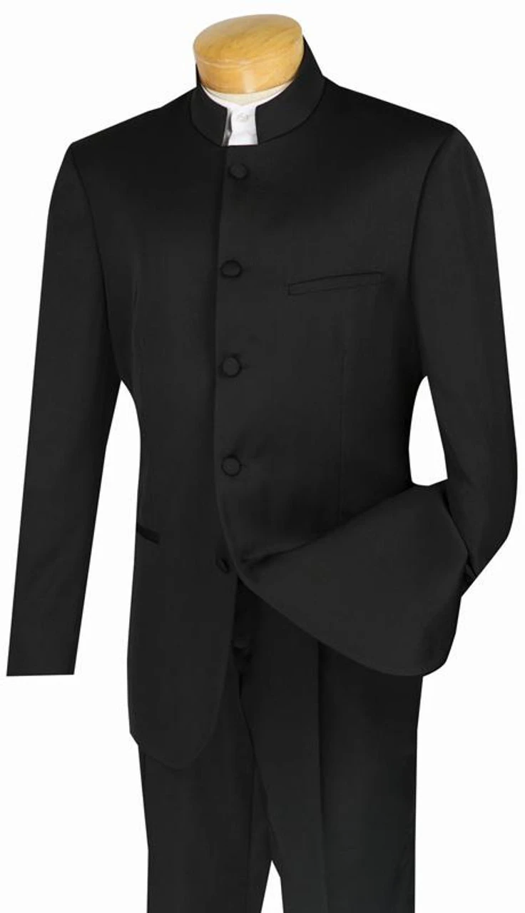 Lucci Banded Collar Fashion Suit - Black 1 Lucci Banded Collar Fashion Suit - Black