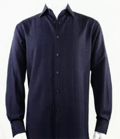 Bassiri Midnight Faded Plaid Weave Long Sleeve Camp Shirt