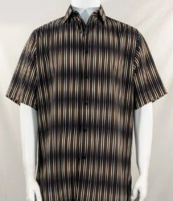 Bassiri Black & Brown Blurred Line Design Short Sleeve Camp Shirt