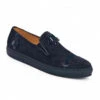 Mauri Logo Embossed Blue Suede With Crocodile Italian Casual Loafer