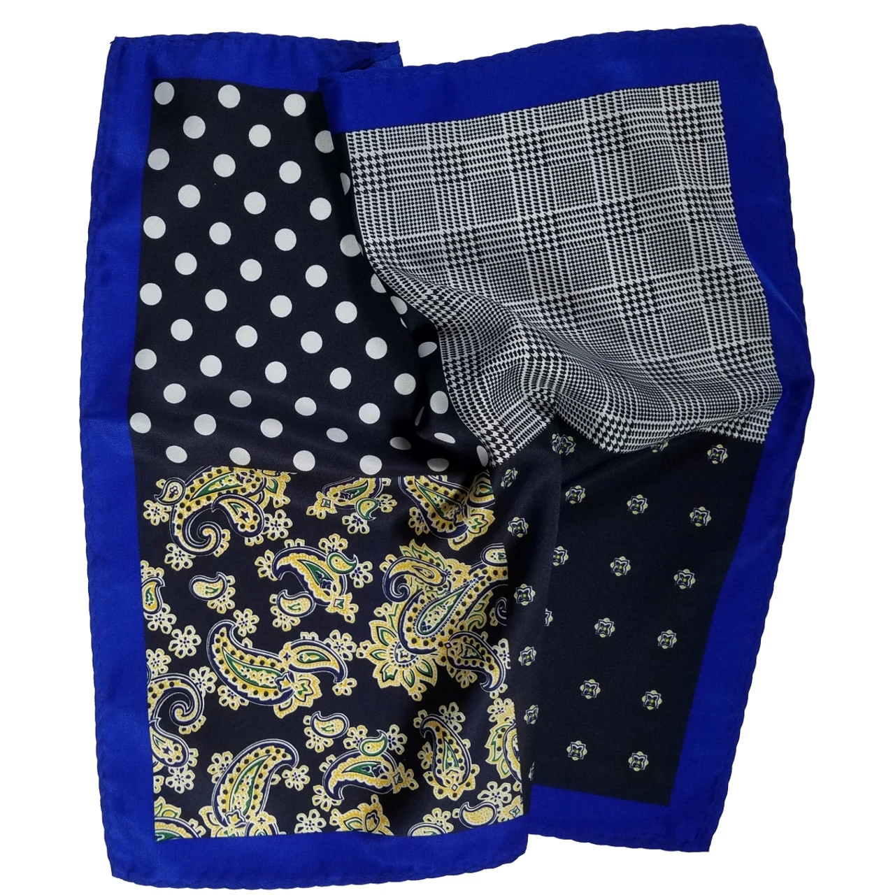 100% Silk Pocket Square Navy Blue Polka Dots With Yellow Paisleys 12.5in 5 100% Silk Pocket Square Navy Blue Polka Dots With Yellow Paisleys 12.5in - Image 5