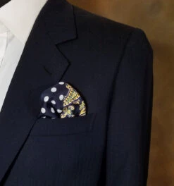 100% Silk Pocket Square Navy Blue Polka Dots With Yellow Paisleys 12.5in 8 100% Silk Pocket Square Navy Blue Polka Dots With Yellow Paisleys 12.5in -Suit Discount Store AAPK 002 02 5 77906.1656364719