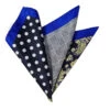 100% Silk Pocket Square Navy Blue Polka Dots With Yellow Paisleys 12.5in