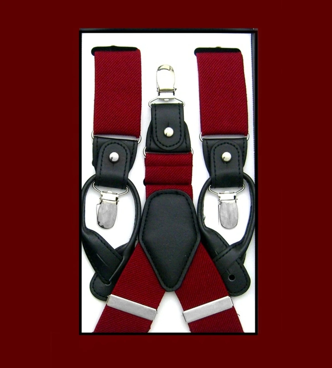 Luciano Ferretti Convertible Button & Clip Stretch Braces - Suspenders - Burgundy 1 Luciano Ferretti Convertible Button & Clip Stretch Braces - Suspenders - Burgundy