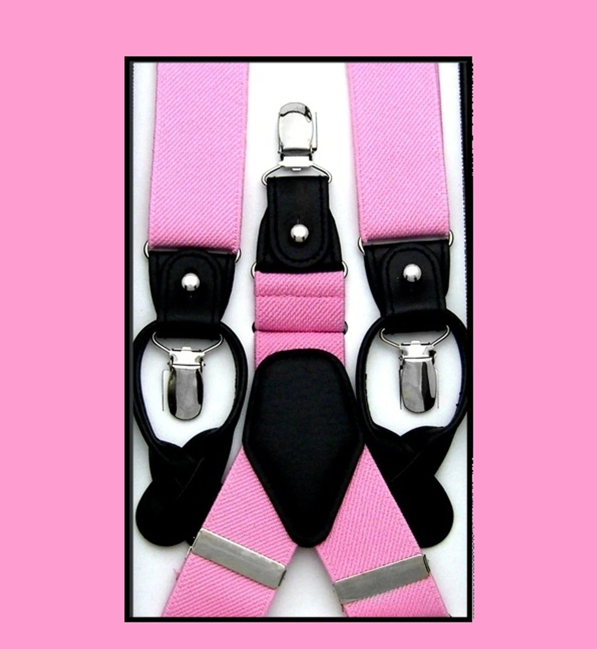 Antonia Convertible Button & Clip Stretch Braces - Suspenders - Pink 1 Antonia Convertible Button & Clip Stretch Braces - Suspenders - Pink