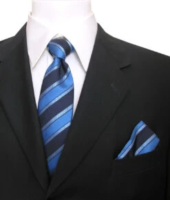 Antonia Silk Tie W/Pocket Square - Blue Multi Stripe